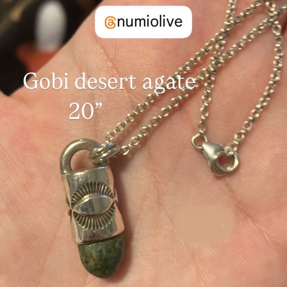 Numi olive green gobi desert agate eye talisman pendant 20” sterling silver